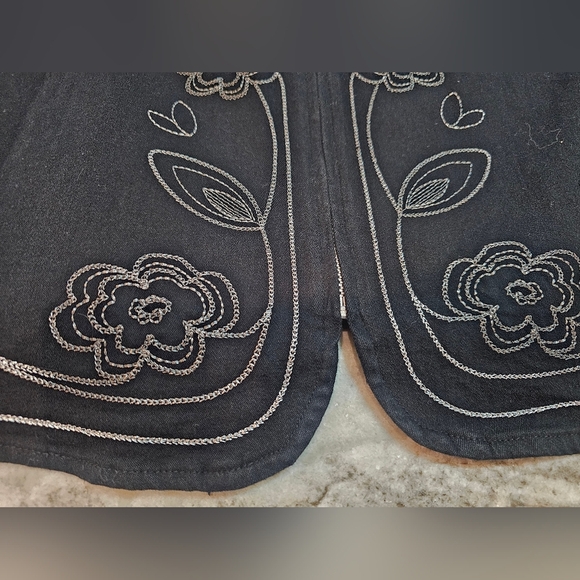 Denim & Co. Black Floral Embroidered Zip Jacket Size Large Metallic Thread - Picture 8 of 8